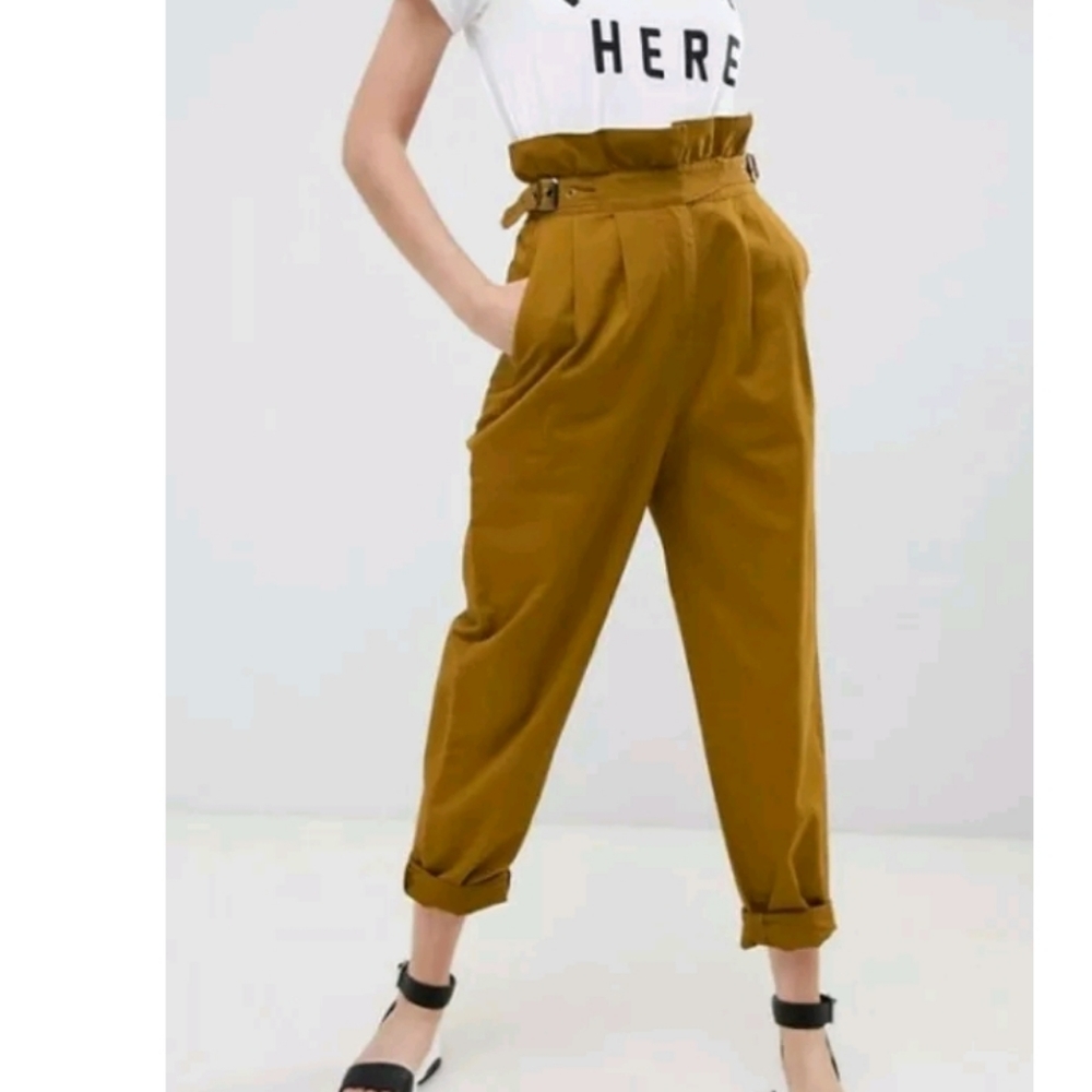 ASOS Women Paperbag Pants Mustard Size 6